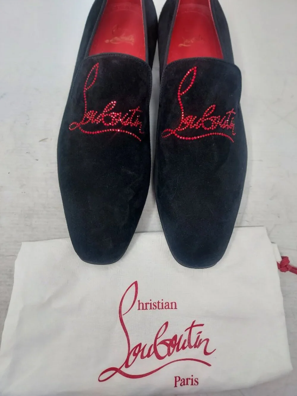 CHRISTIAN LOUBOUTIN MENS Black Dandelion Strass Suede Logo Loafer